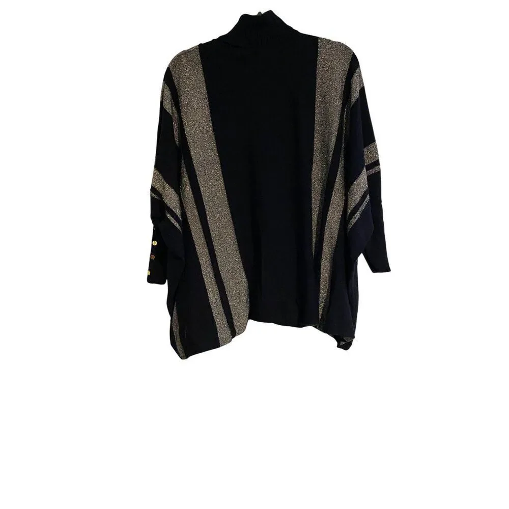 Alfani PXL Black & Metallic Pullover Sweater Top Gold Button Accents Boxy Chic